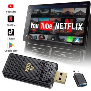 Mini Al Box - Streaming Netflix / Youtube / Tiktok sur votre voiture!  Adaptateur CarPlay et Android Auto sans fil 2 en 1, adapté aux voitures CarPlay filaires d'usine