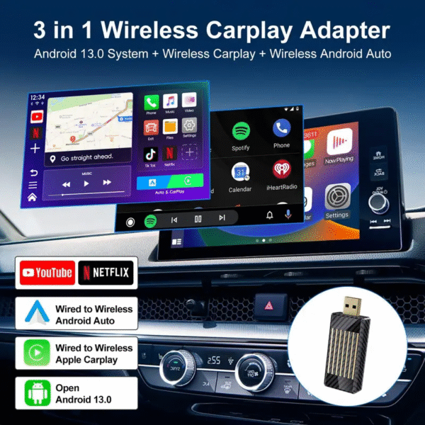 Mini Al Box - Streaming Netflix / Youtube / Tiktok sur votre voiture!  Adaptateur CarPlay et Android Auto sans fil 2 en 1, adapté aux voitures CarPlay filaires d'usine - Image 3