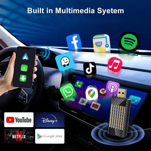 Mini Al Box - Streaming Netflix / Youtube / Tiktok sur votre voiture!  Adaptateur CarPlay et Android Auto sans fil 2 en 1, adapté aux voitures CarPlay filaires d'usine - Image 6